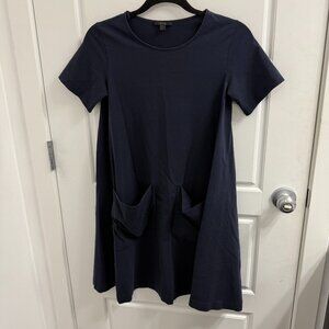 COS Oversized Pocket Short Sleeve Crew Neck A-Line Mini Shirt Dress Navy Size XS